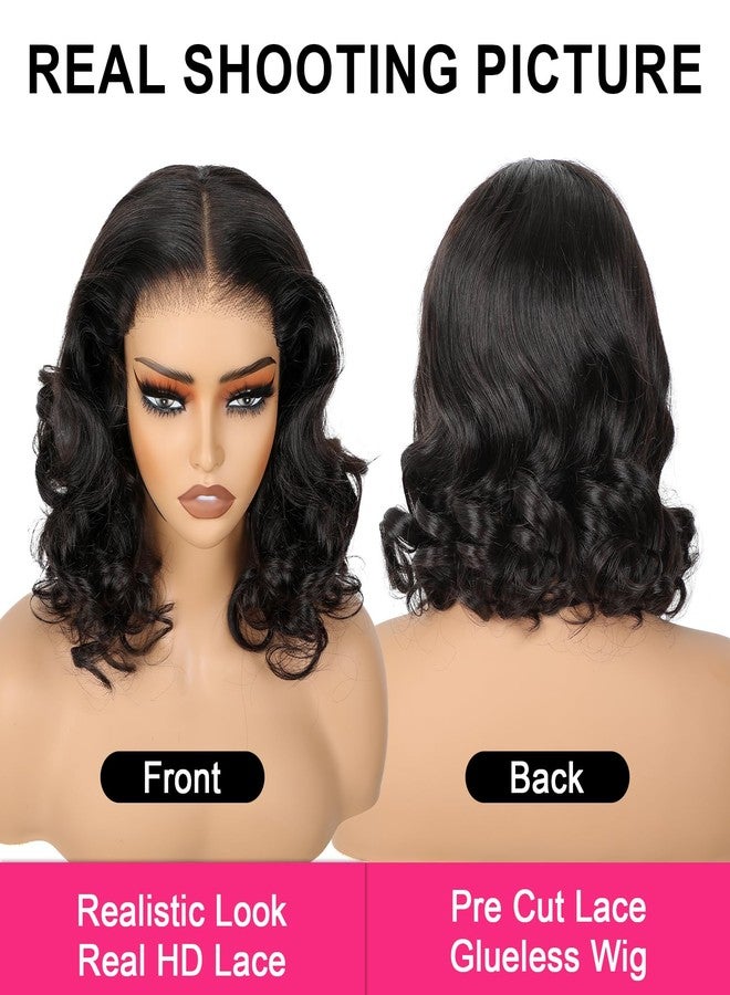 ISEE Wear and Go Glueless Wigs Human Hair Pre Plucked Pre Cut Short Bob Body Wave Lace Front Wigs Human Hair for Women Upgraded Glueless Bob Wig No Glue 6x4 HD Lace Closure Wigs (12 Inch) - Image 4